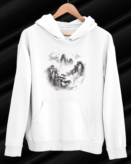 Greyscale Cloudy Mountains Hoodie