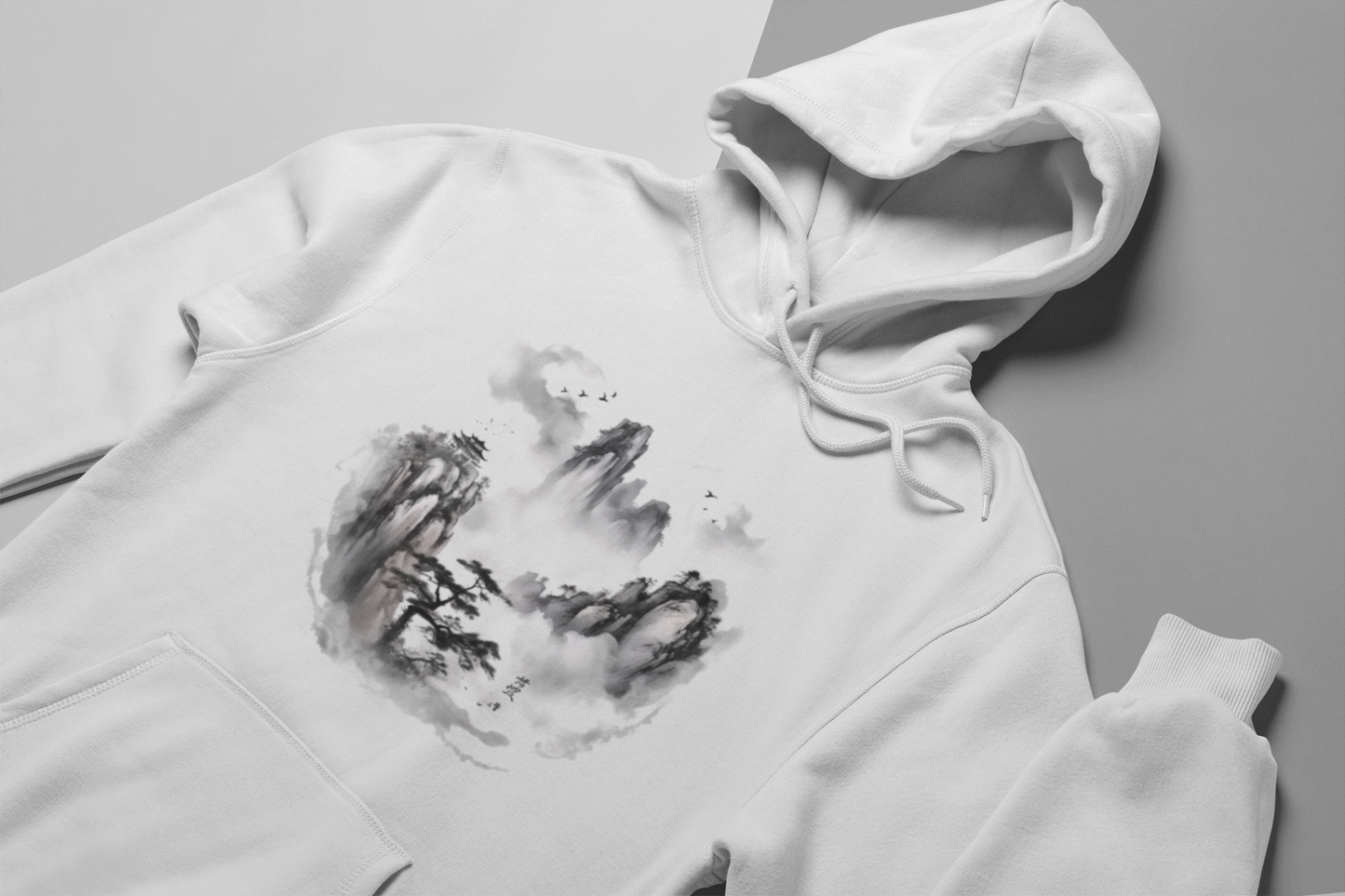 Greyscale Cloudy Mountains Hoodie