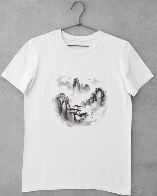 Greyscale Cloudy Mountains T-Shirt